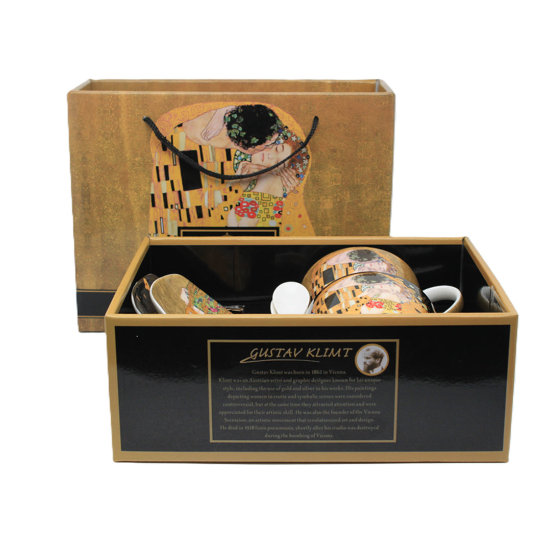 Set om 2 koppar av drottning Isabells porslin, Klimts Kiss-motiv, teskedar, 250ml, W25KL60-2-19000