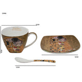 Set om 2 koppar av drottning Isabells porslin, Klimts Kiss-motiv, teskedar, 250ml, W25KL60-2-19000