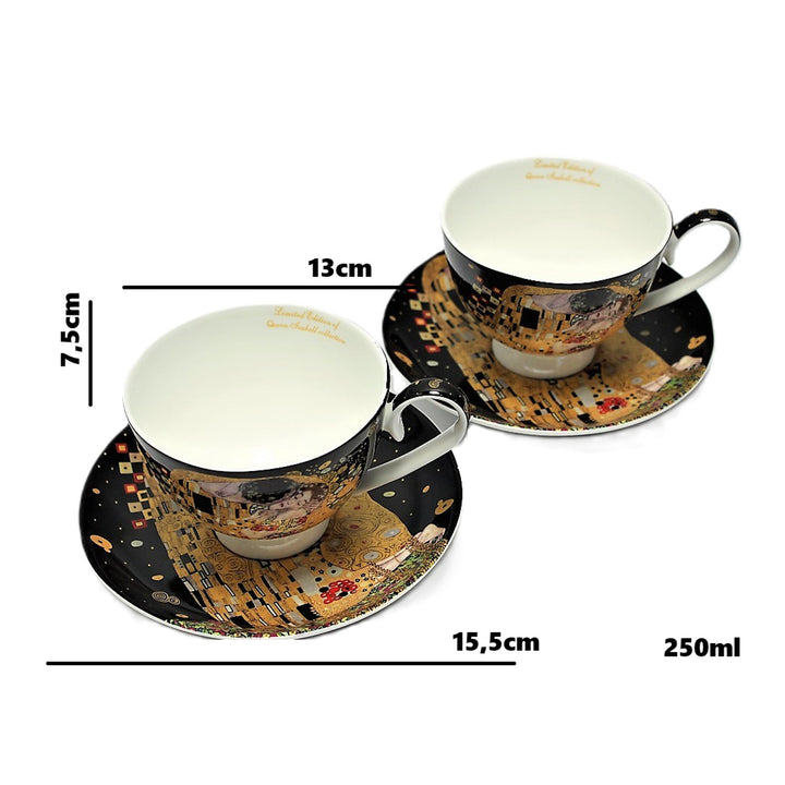 Set om 2 st drottning Isabells porslinskoppar, Klimts Kiss-motiv, 250 ml, W8KL356-22383