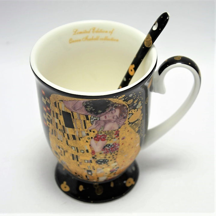 Drottning Isabel porslinsmugg med sked, sked, Klimt Kiss-motiv, 300ml, W9KL338-09121