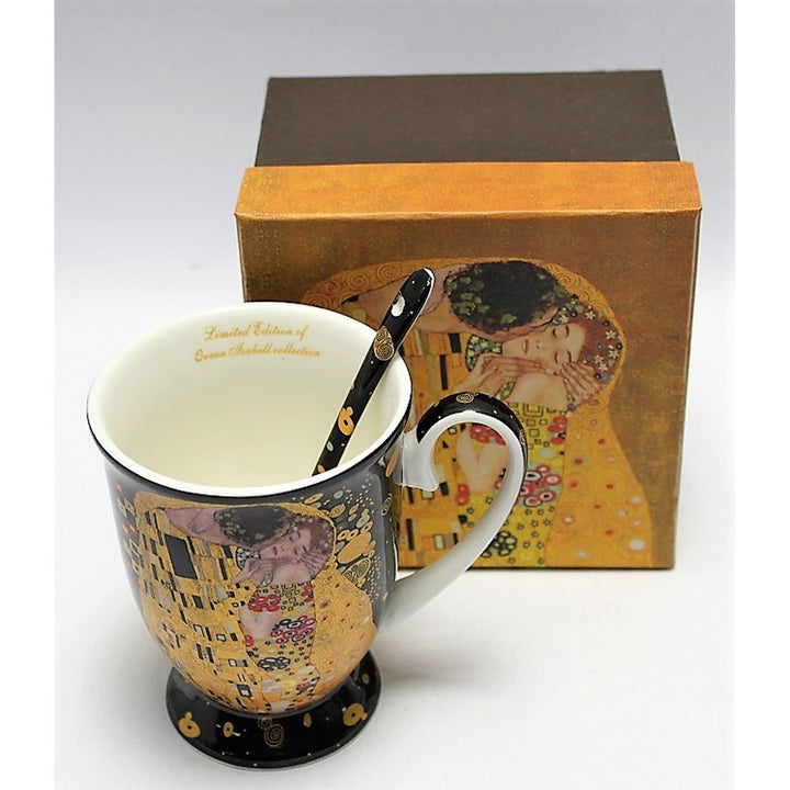 Drottning Isabel porslinsmugg med sked, sked, Klimt Kiss-motiv, 300ml, W9KL338-09121