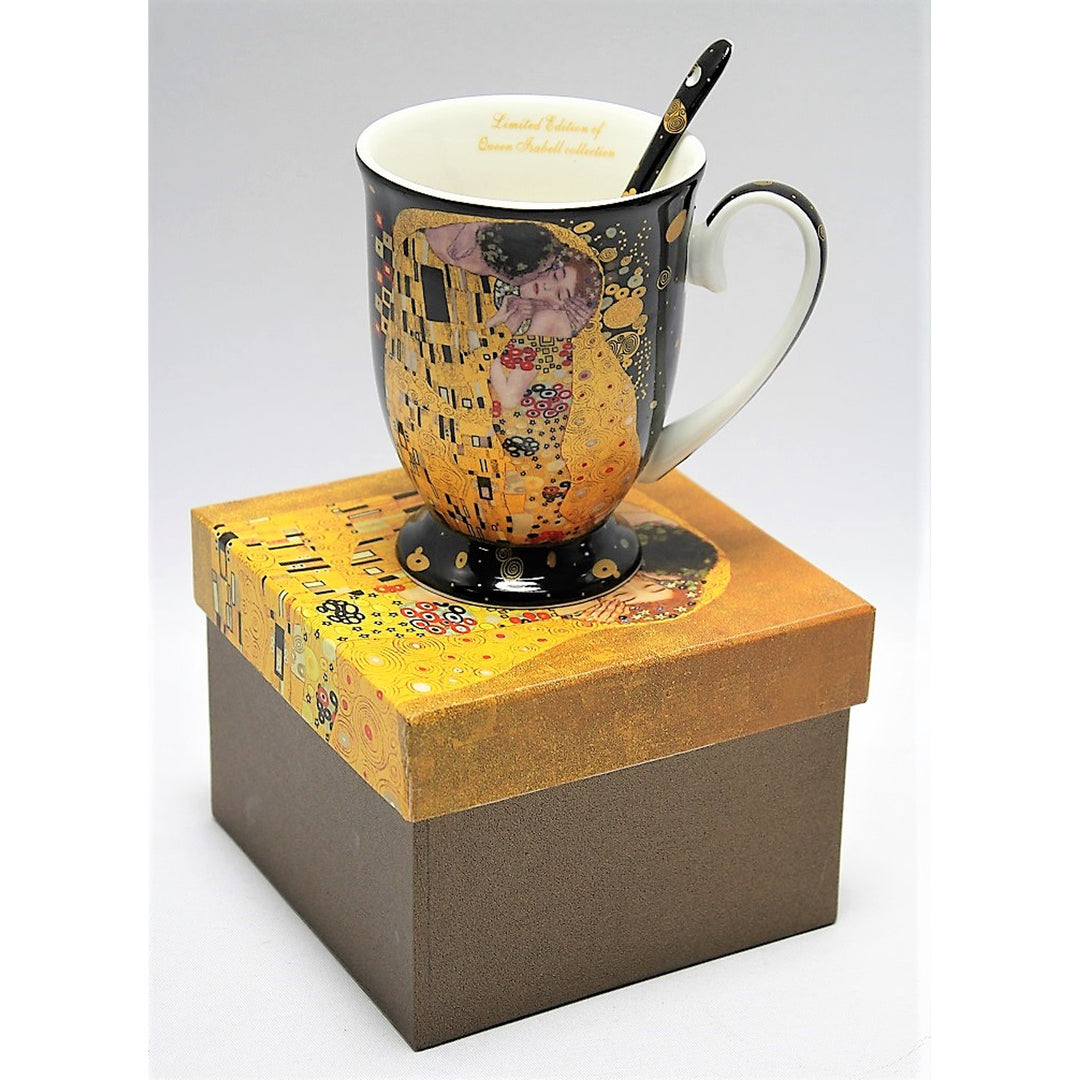 Drottning Isabel porslinsmugg med sked, sked, Klimt Kiss-motiv, 300ml, W9KL338-09121