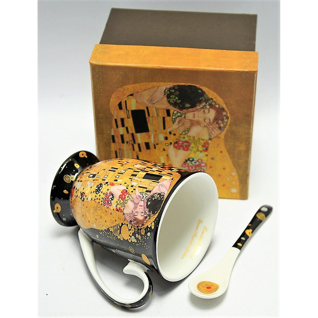 Drottning Isabel porslinsmugg med sked, sked, Klimt Kiss-motiv, 300ml, W9KL338-09121