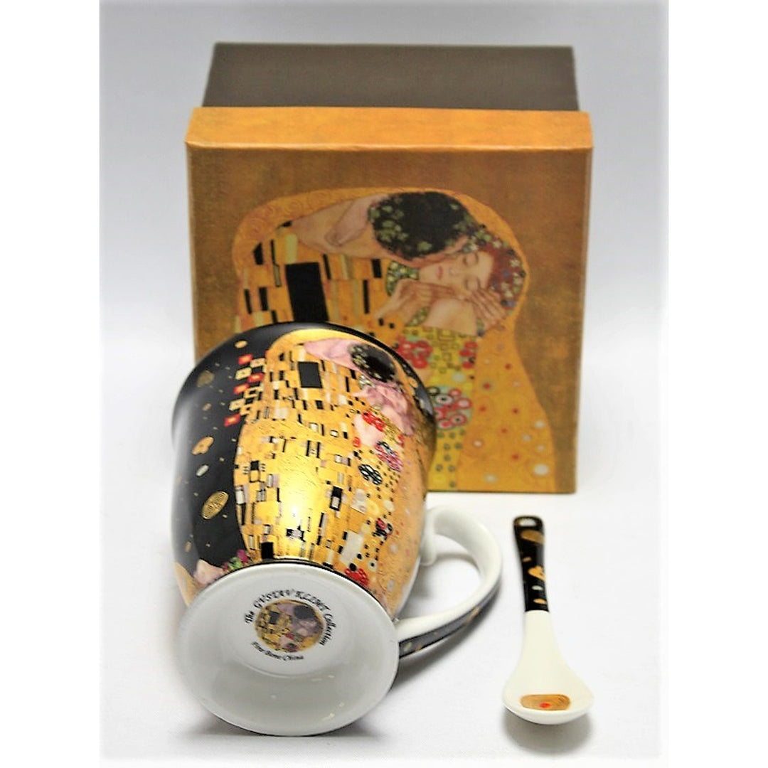 Drottning Isabel porslinsmugg med sked, sked, Klimt Kiss-motiv, 300ml, W9KL338-09121