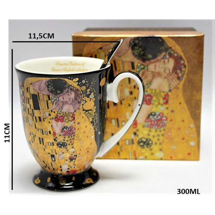 Drottning Isabel porslinsmugg med sked, sked, Klimt Kiss-motiv, 300ml, W9KL338-09121