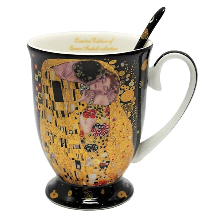 Drottning Isabel porslinsmugg med sked, sked, Klimt Kiss-motiv, 300ml, W9KL338-09121