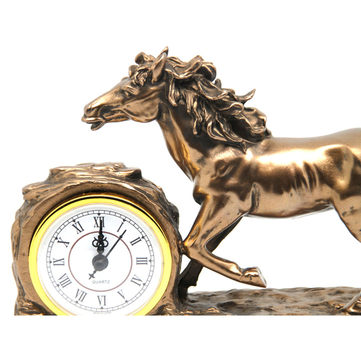 Galopperande hästfigur, klocka, brun bordsdekoration, drottning Isabel