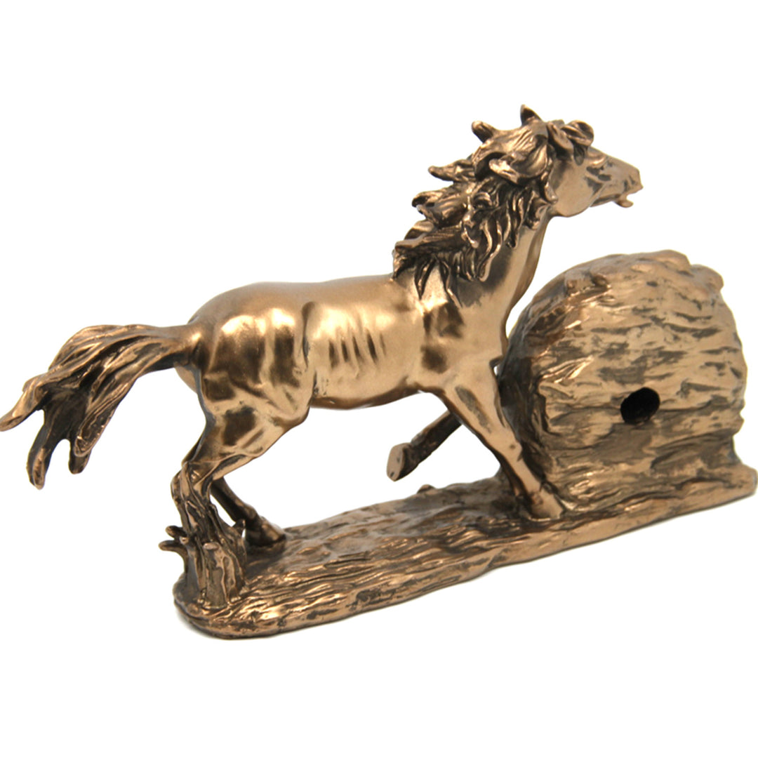 Galopperande hästfigur, klocka, brun bordsdekoration, drottning Isabel