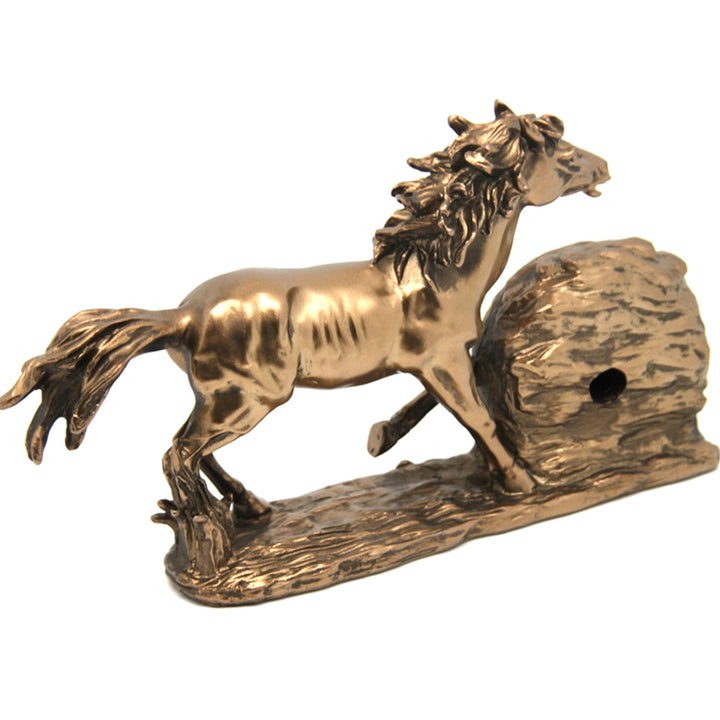 Galopperande hästfigur, klocka, brun bordsdekoration, drottning Isabel