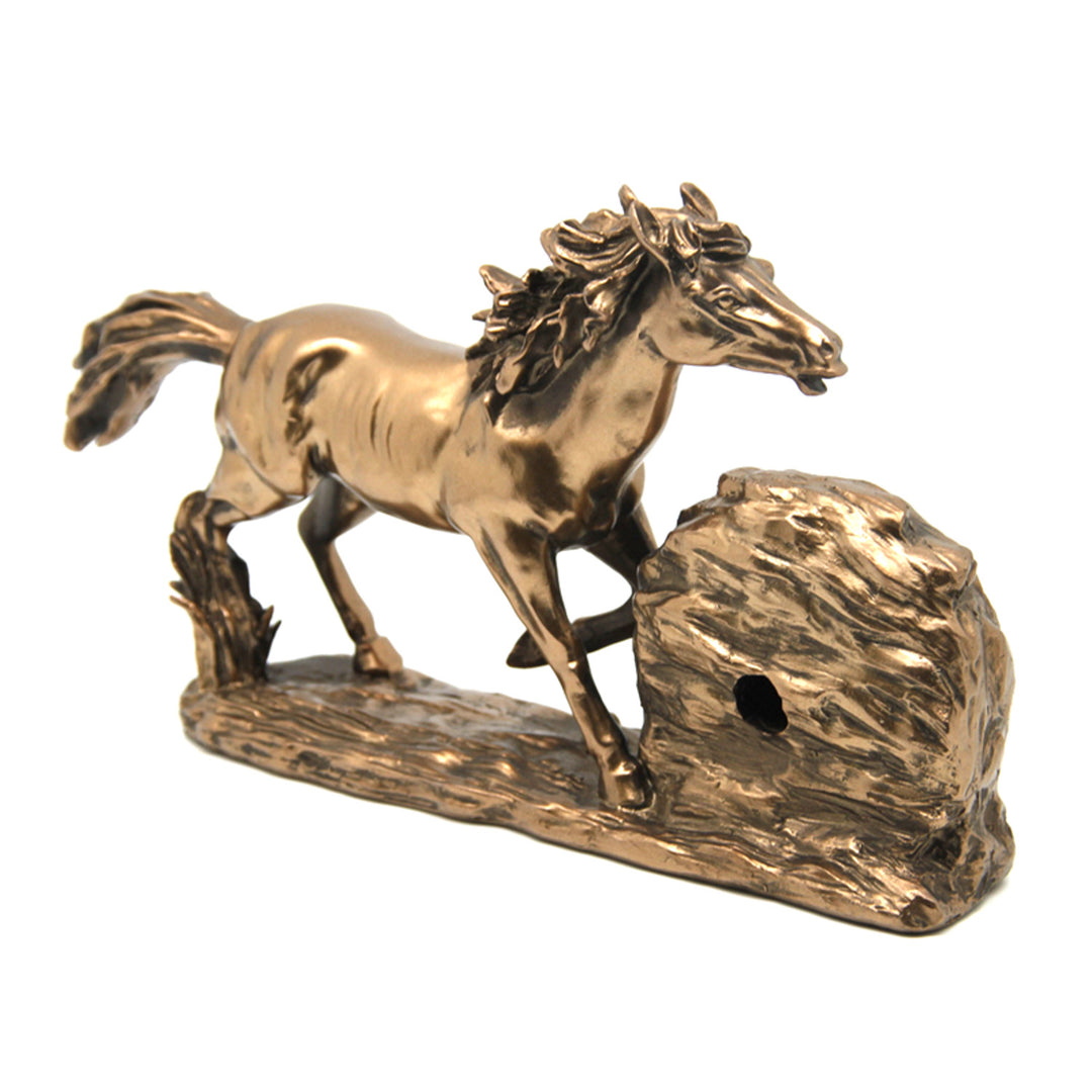 Galopperande hästfigur, klocka, brun bordsdekoration, drottning Isabel