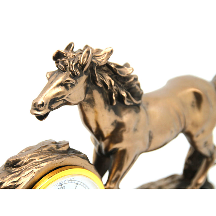 Galopperande hästfigur, klocka, brun bordsdekoration, drottning Isabel