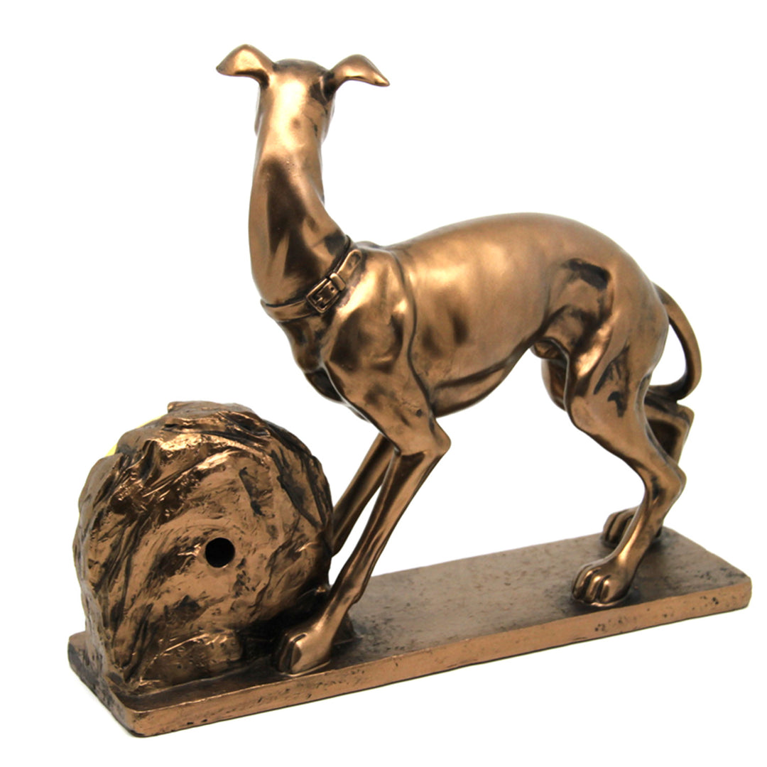 Hundfigur, diagram, klocka, dekorativ skulptur i brons, drottning Isabel