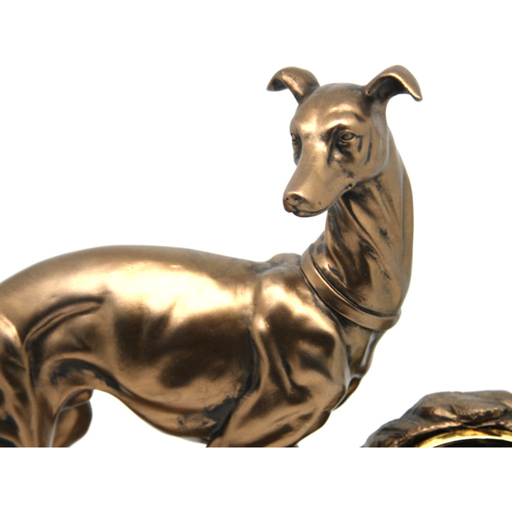 Hundfigur, diagram, klocka, dekorativ skulptur i brons, drottning Isabel