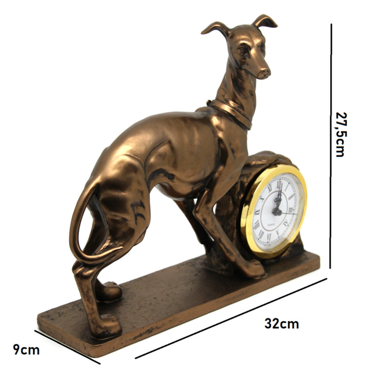 Hundfigur, diagram, klocka, dekorativ skulptur i brons, drottning Isabel
