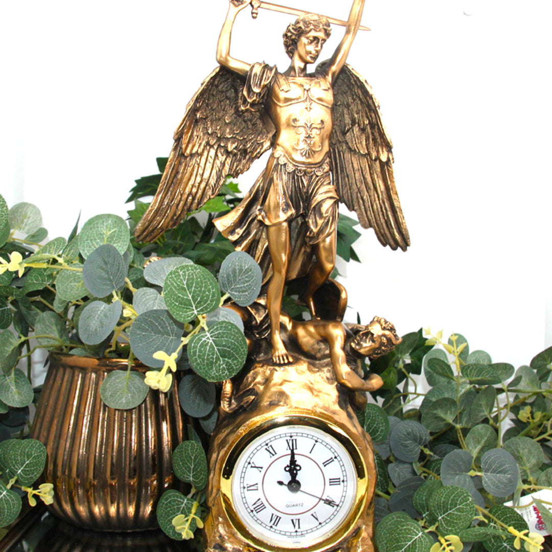 Ärkeängeln Mikael figurin, klocka, religiös skulptur i brons, drottning Isabel