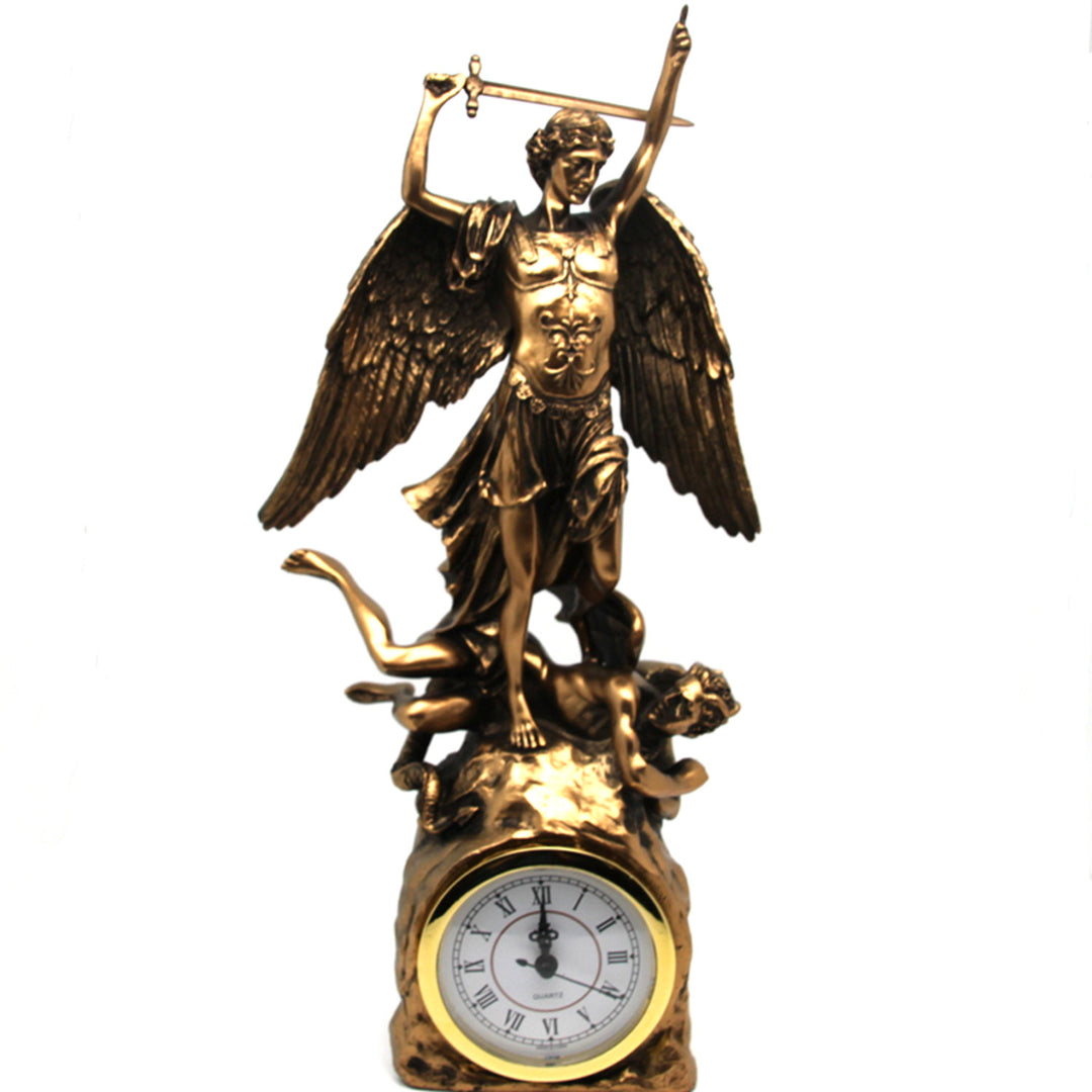 Ärkeängeln Mikael figurin, klocka, religiös skulptur i brons, drottning Isabel