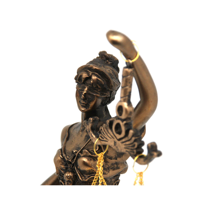 Figurin av Temida med våg och svärd, juridisk skulptur i brons, Drottning Isabel