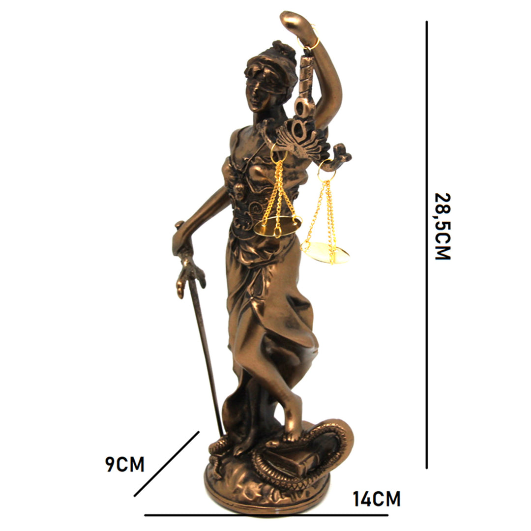 Figurin av Temida med våg och svärd, juridisk skulptur i brons, Drottning Isabel