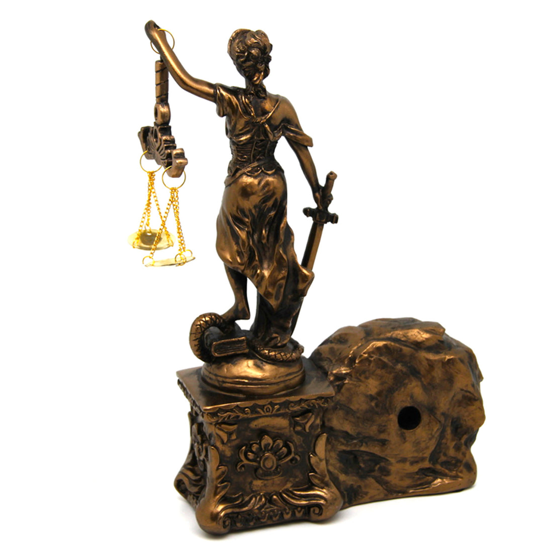 Figurin av Themis med våg och svärd, klocka, bronsdekor, drottning Isabel
