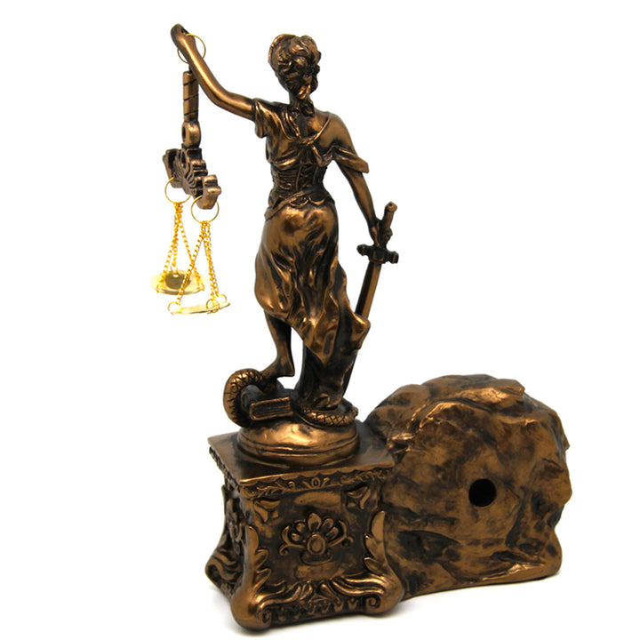 Figurin av Themis med våg och svärd, klocka, bronsdekor, drottning Isabel