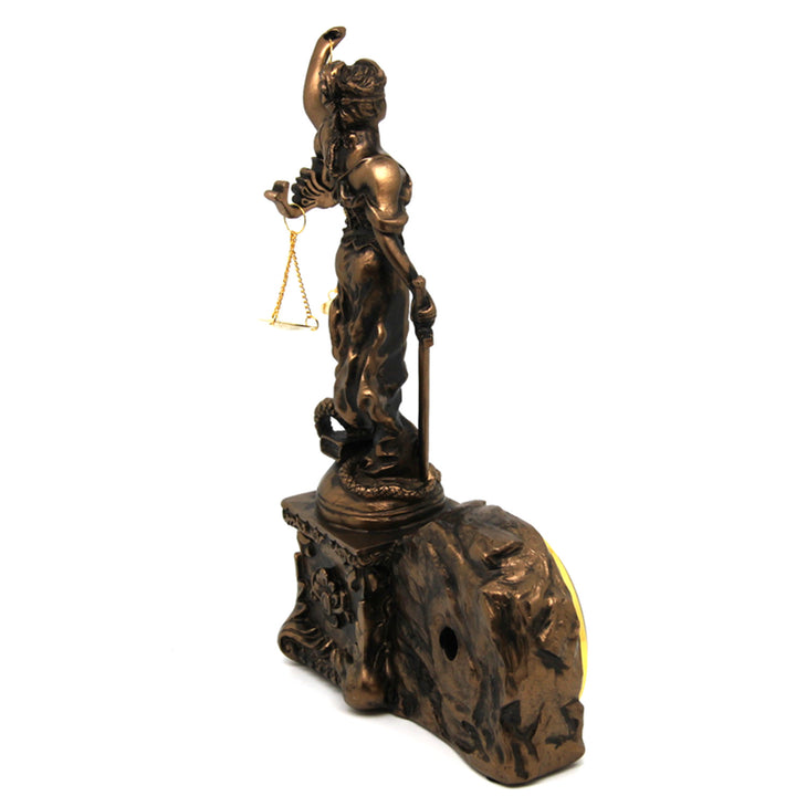 Figurin av Themis med våg och svärd, klocka, bronsdekor, drottning Isabel