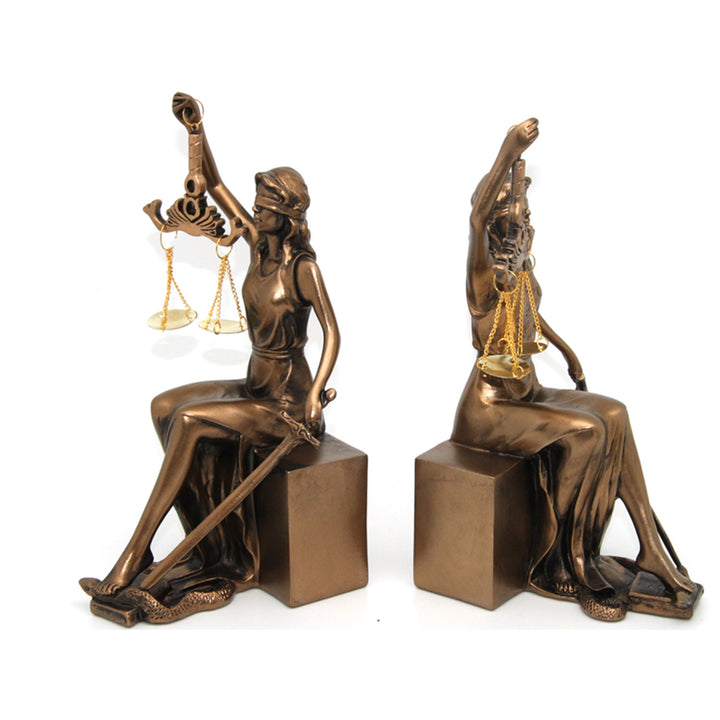 Figuriner av Themis med våg och svärd, bokstöd, drottning Isabel, 2 st