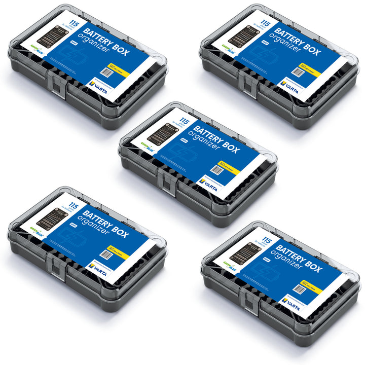 GreenBlue batteriorganisator, genomskinligt lock, 115 fack, Varta Box GB189, 5 st