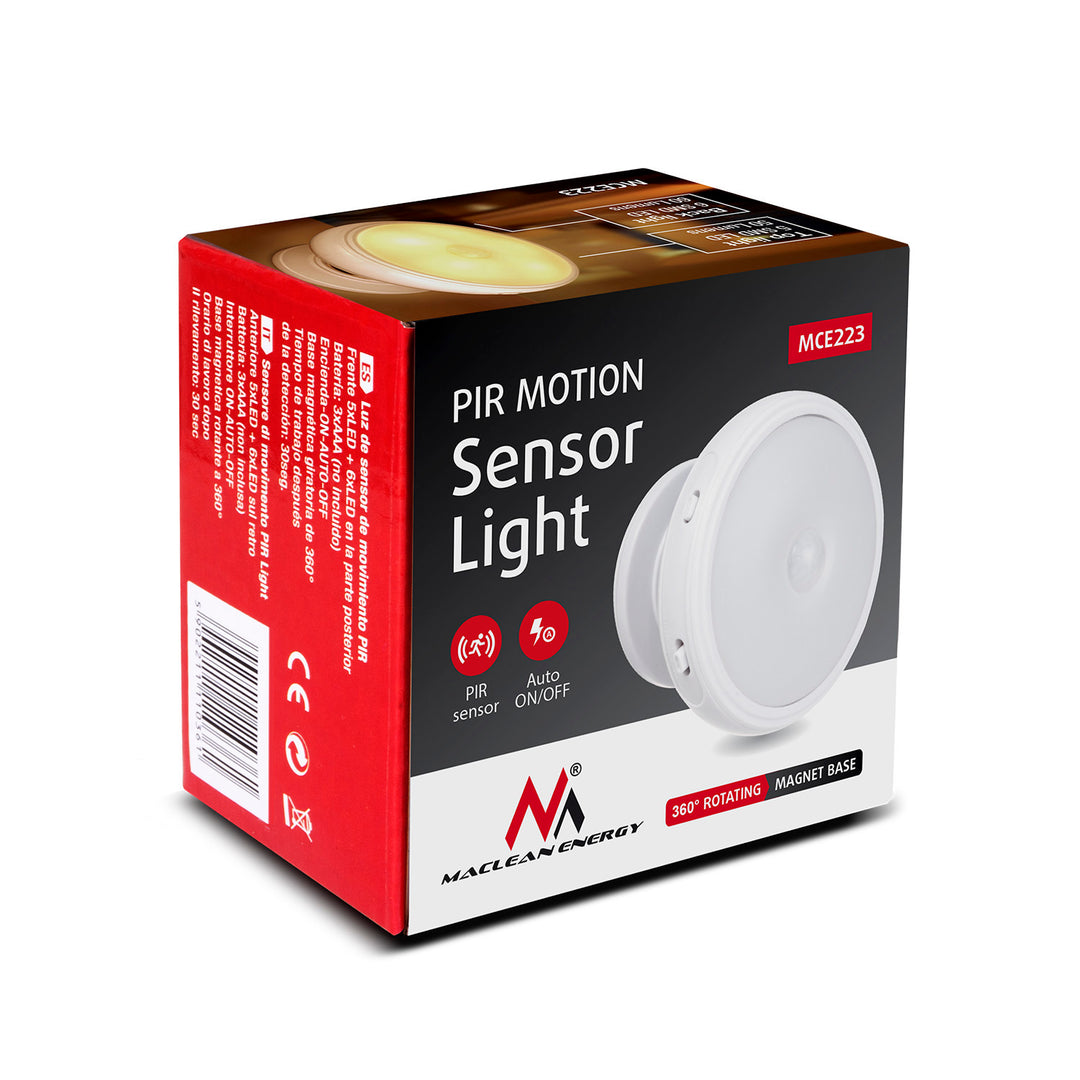 LED-lampa med Maclean rörelsesensor, magnet, bakgrundsbelysning, ljuslägen: kontinuerlig, PIR-sensor, 3xAA, MCE223 + 3 x Varta Industrial-batterier