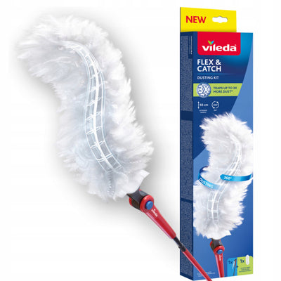 Vileda Flex&Catch dammkvast, långt skaft, 1 refill ingår, halkskydd, flexibelt huvud, 179434