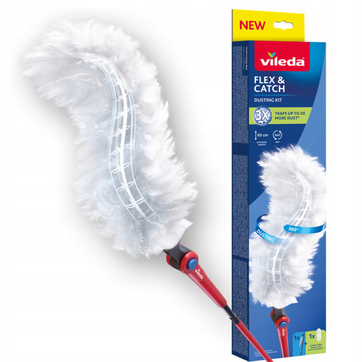 Vileda Flex&Catch dammkvast, långt skaft, 1 refill ingår, halkskydd, flexibelt huvud, 179434