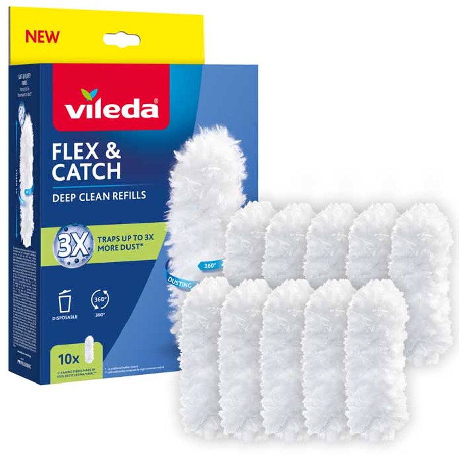 Vileda Flex&Catch dammkvastrefiller, 10 st, 100% återvunnen fiber, 360° refill