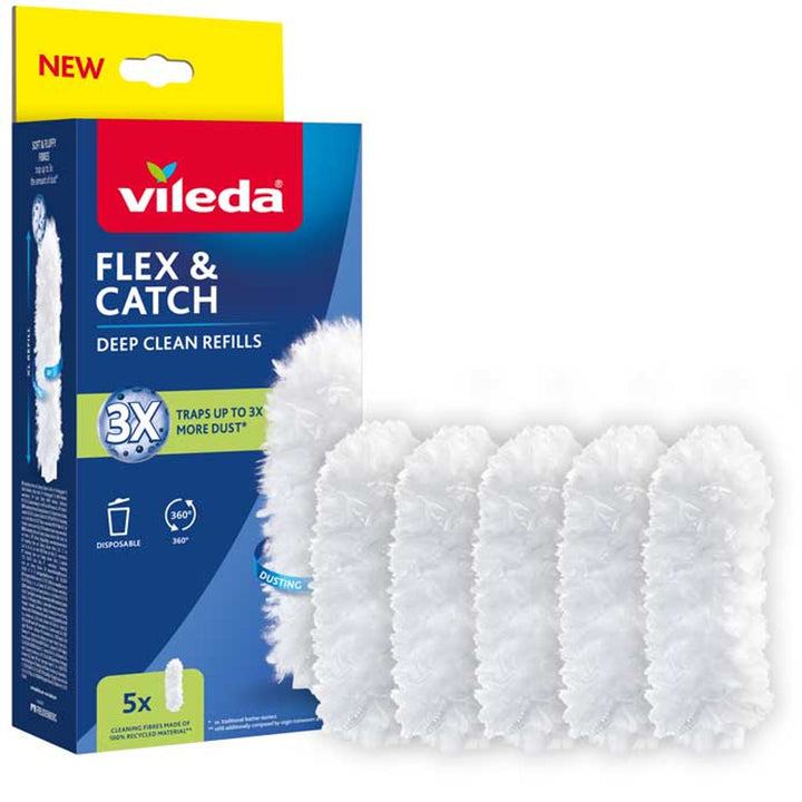 Vileda Flex&Catch dammkvastrefiller, 5 st, 100% återvunnen fiber, 360° refill