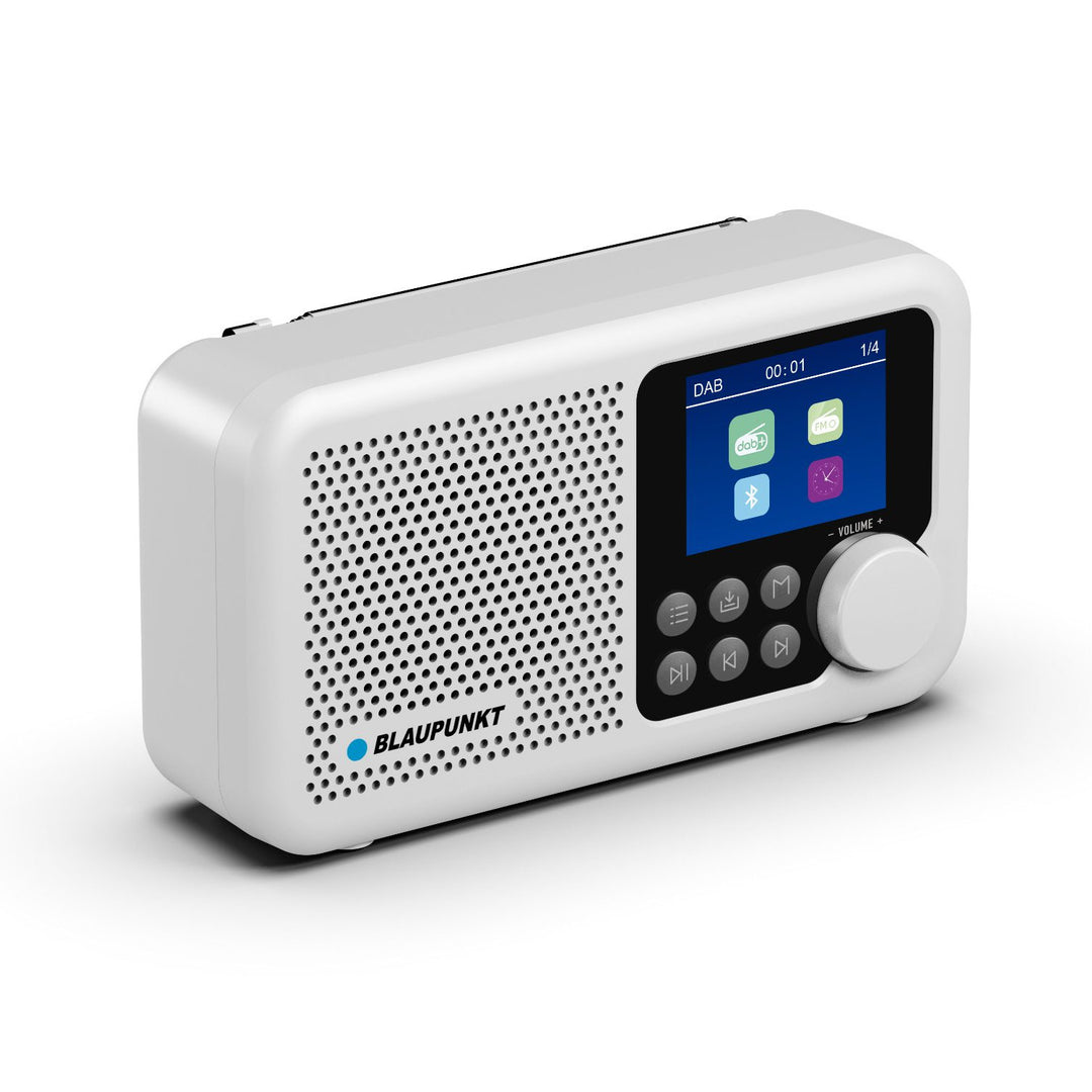 Blaupunkt Portable Radio, DAB+ digitalradio och FM-tuner, Bluetooth, hörlursutgång, 2,4 tums färgdisplay, klock- och alarmfunktion, batteridriven och uppladdningsbar via USB-C, DR8WH
