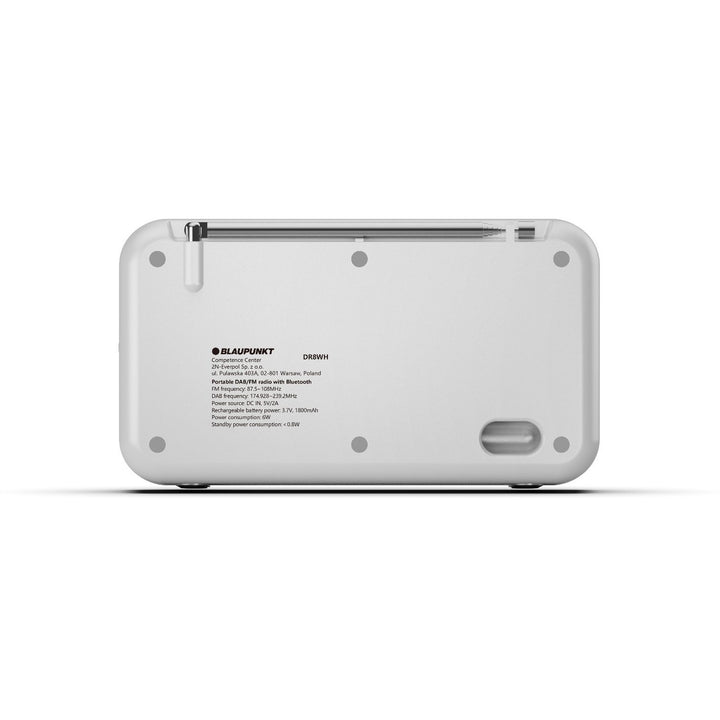 Blaupunkt Portable Radio, DAB+ digitalradio och FM-tuner, Bluetooth, hörlursutgång, 2,4 tums färgdisplay, klock- och alarmfunktion, batteridriven och uppladdningsbar via USB-C, DR8WH