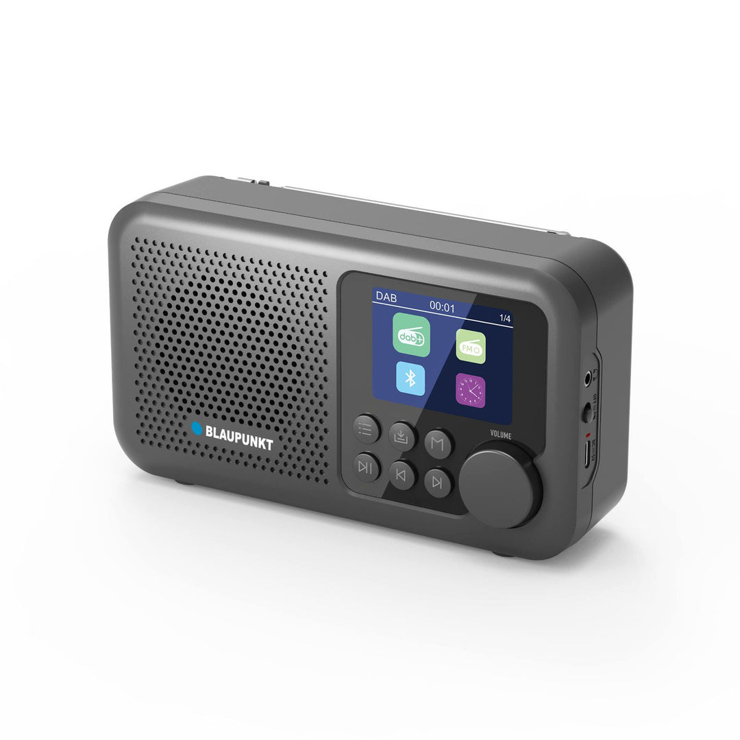 Blaupunkt Portable Radio, DAB+ digitalradio och FM-tuner, Bluetooth, hörlursutgång, 2,4 tums färgdisplay, klock- och alarmfunktion, batteridriven och uppladdningsbar via USB-C, DR8BK