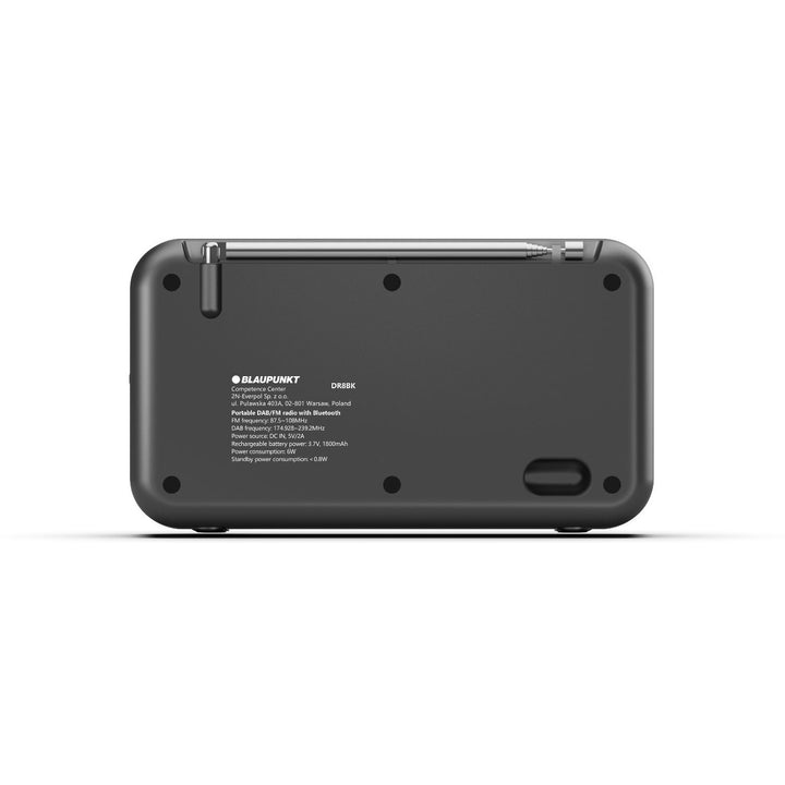 Blaupunkt Portable Radio, DAB+ digitalradio och FM-tuner, Bluetooth, hörlursutgång, 2,4 tums färgdisplay, klock- och alarmfunktion, batteridriven och uppladdningsbar via USB-C, DR8BK