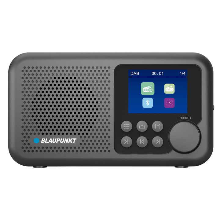 Blaupunkt Portable Radio, DAB+ digitalradio och FM-tuner, Bluetooth, hörlursutgång, 2,4 tums färgdisplay, klock- och alarmfunktion, batteridriven och uppladdningsbar via USB-C, DR8BK