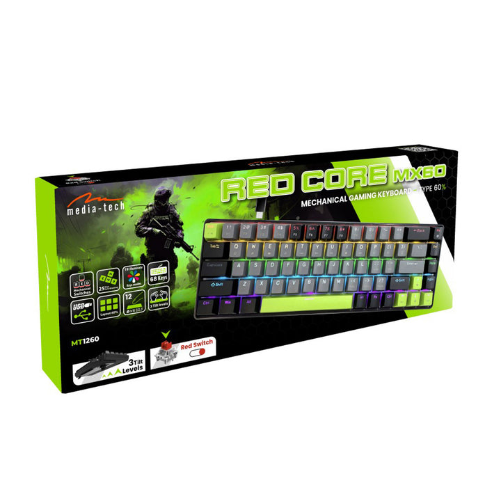 Mekaniskt tangentbord 60% RED CORE MX60 MT1260, tangentbelysning, Mediatech