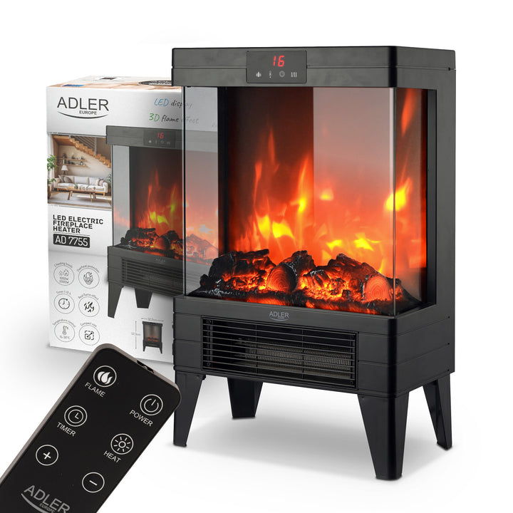 LED elektrisk öppen spis med fjärrkontroll, 2 värmeeffekter 1000W/2000W, termostat, Adler AD 7755