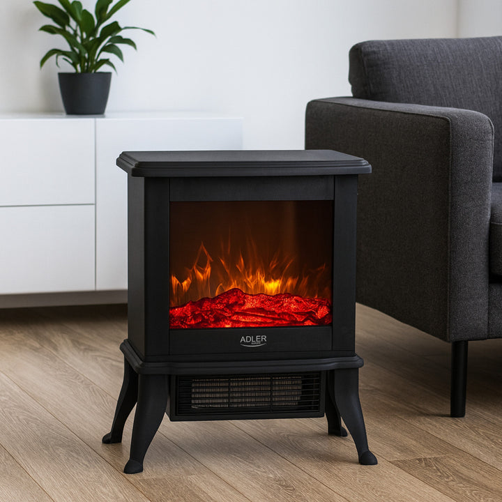 Adler elektrisk öppen spis, 2 värmenivåer, maxeffekt 1800W, termostat, 3D-lågeffekt, AD 7754