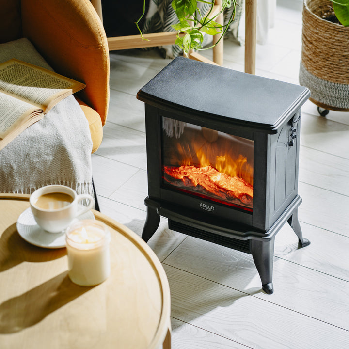 Adler elektrisk öppen spis, 2 värmenivåer, maxeffekt 1800W, termostat, 3D-lågeffekt, AD 7754