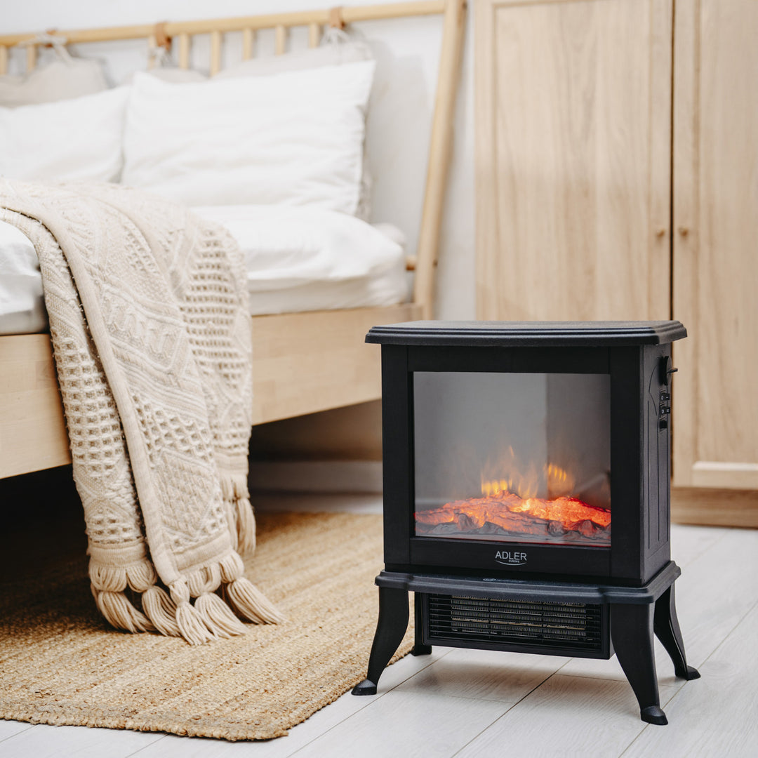 Adler elektrisk öppen spis, 2 värmenivåer, maxeffekt 1800W, termostat, 3D-lågeffekt, AD 7754