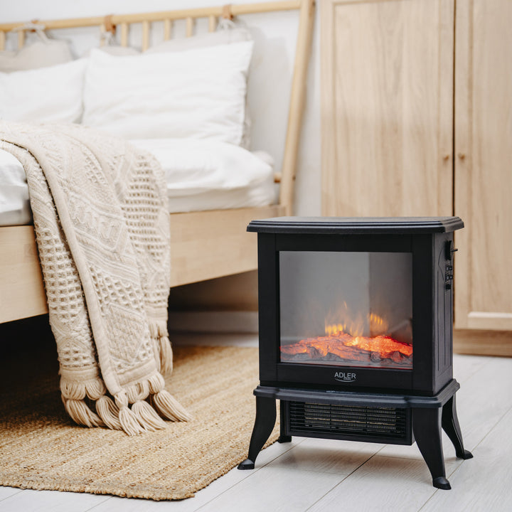 Adler elektrisk öppen spis, 2 värmenivåer, maxeffekt 1800W, termostat, 3D-lågeffekt, AD 7754