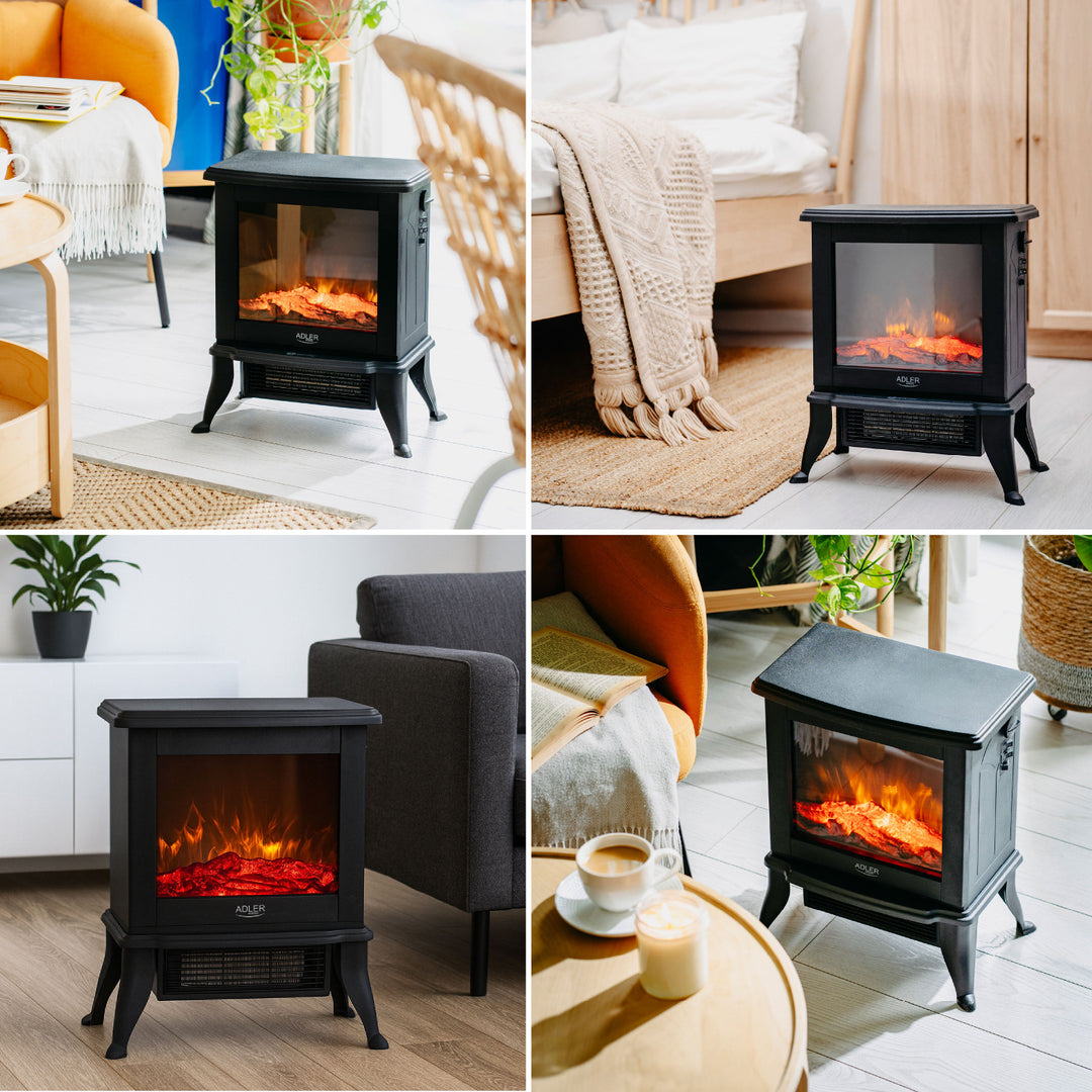 Adler elektrisk öppen spis, 2 värmenivåer, maxeffekt 1800W, termostat, 3D-lågeffekt, AD 7754