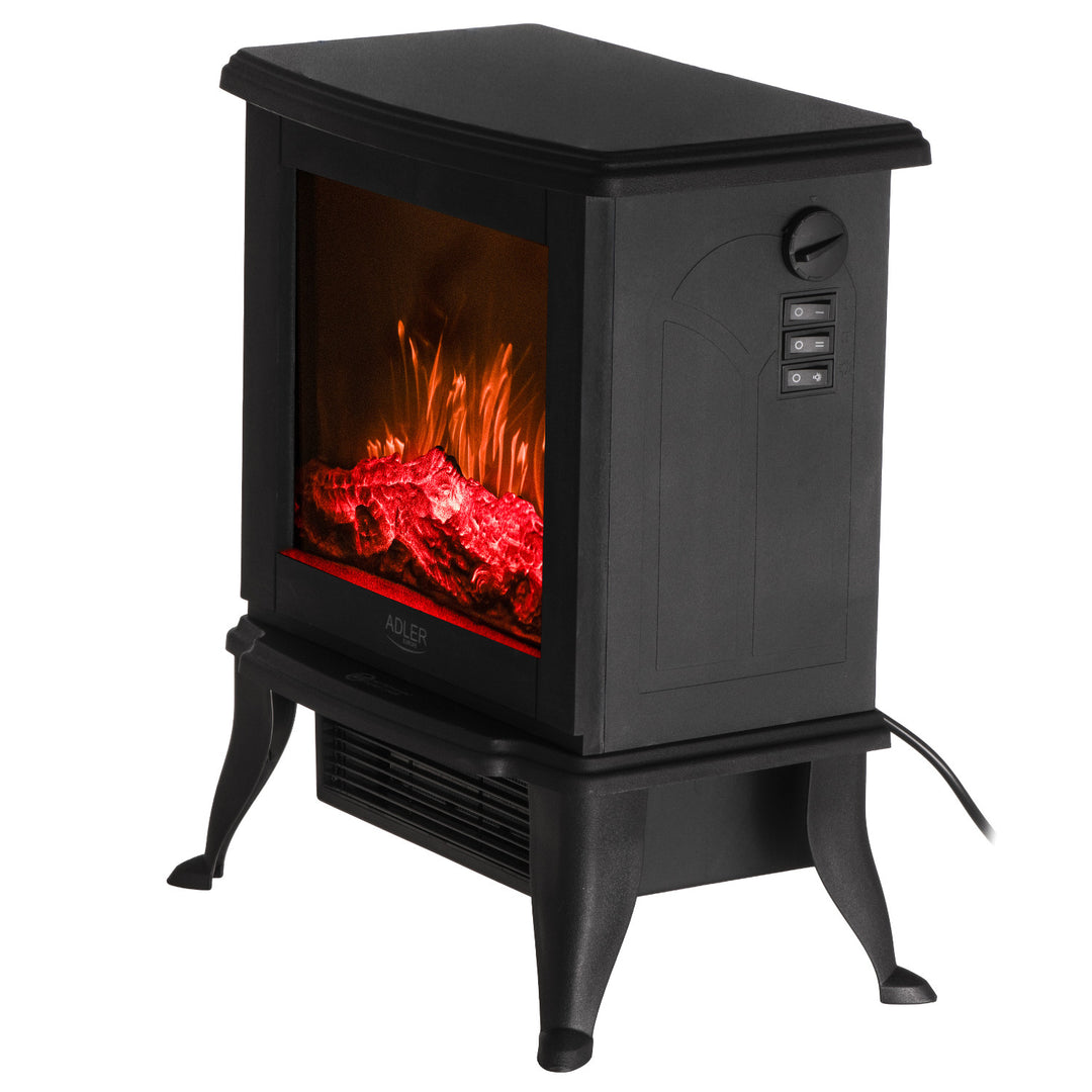 Adler elektrisk öppen spis, 2 värmenivåer, maxeffekt 1800W, termostat, 3D-lågeffekt, AD 7754