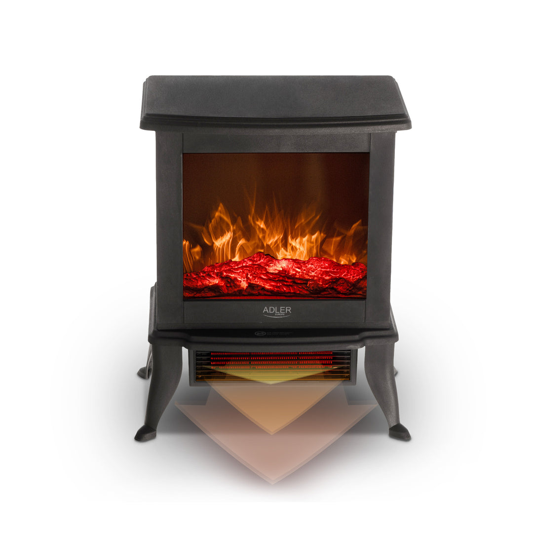 Adler elektrisk öppen spis, 2 värmenivåer, maxeffekt 1800W, termostat, 3D-lågeffekt, AD 7754