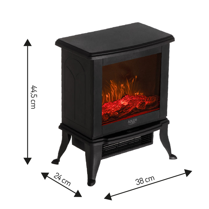 Adler elektrisk öppen spis, 2 värmenivåer, maxeffekt 1800W, termostat, 3D-lågeffekt, AD 7754