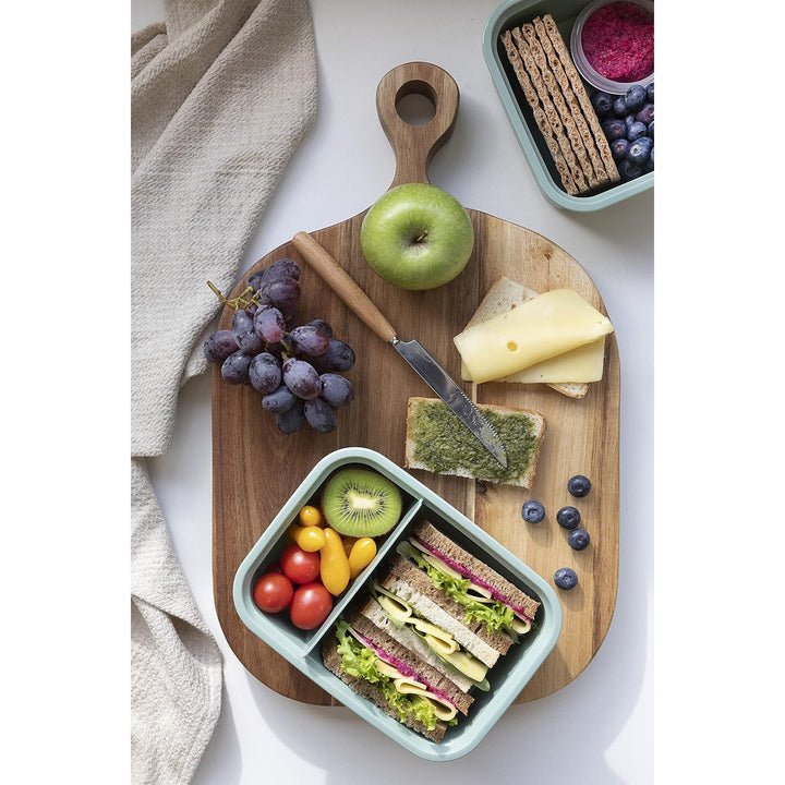 Dual Curver matbehållare, läckagesäkert lock, ventil i locket, 100% återvunnen, kan användas i mikrovågsugn, två fack 0,6L + 0,3L, 250000