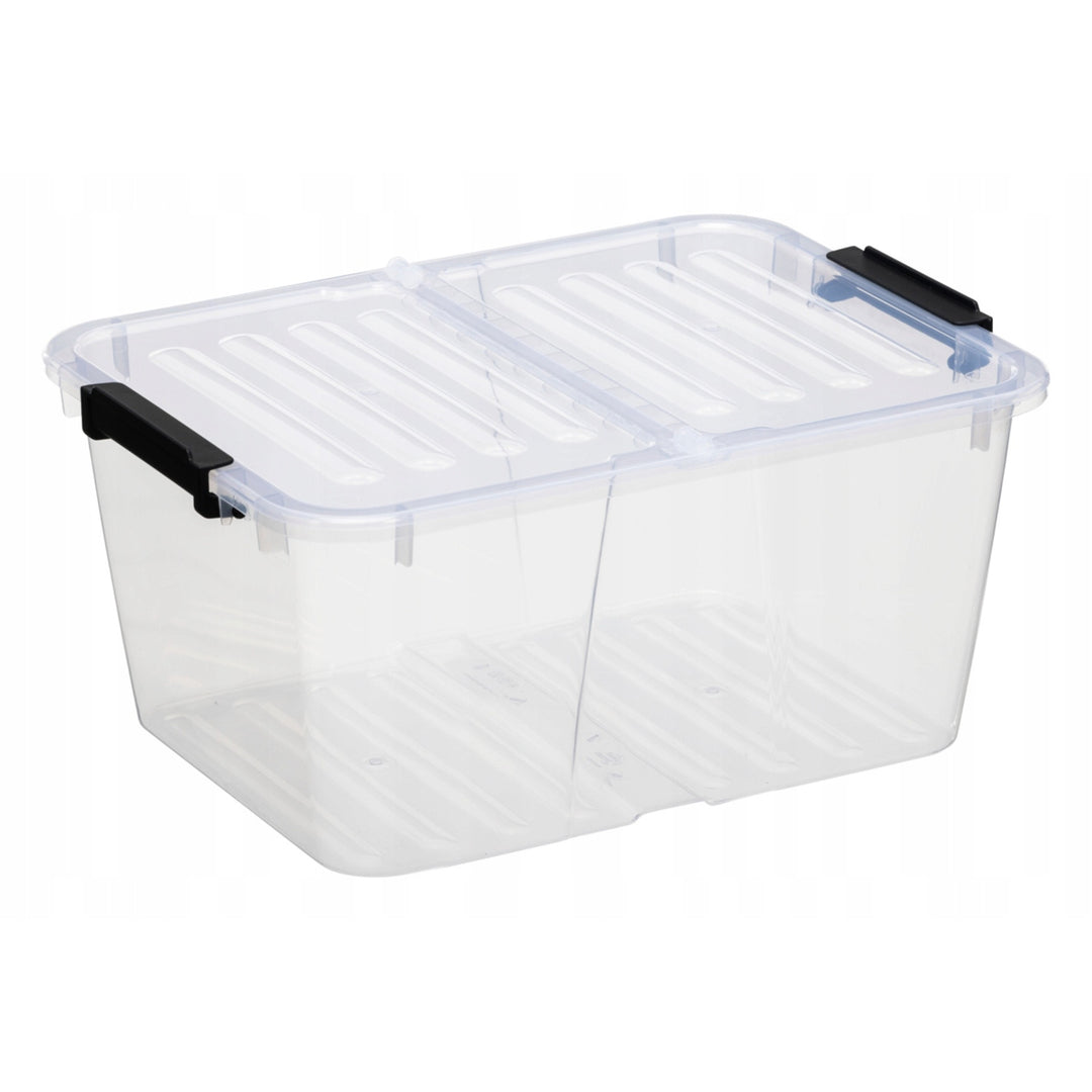 Plast Team Home Box Flex 15L behållare med dubbelt lock, vikbart lock, säkerhetsklämmor, transparent, 23010800