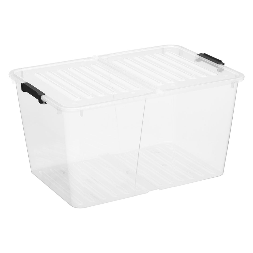Plast Team Home Box Flex 50L behållare med dubbelt lock, vikbart lock, säkerhetsklämmor, transparent, 23030800